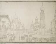 Alexeyev Fiodor View of Sobornaya Square Faceted Chamber Dormition Cathedral and Ivan the Great Bell-Tower - Hermitage